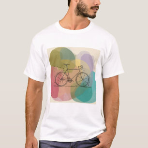 Camiseta Bicicleta contra um pano de fundo de formas abstra