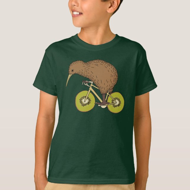 Camiseta Bicicleta da equitação do quivi com rodas do quivi (Frente)