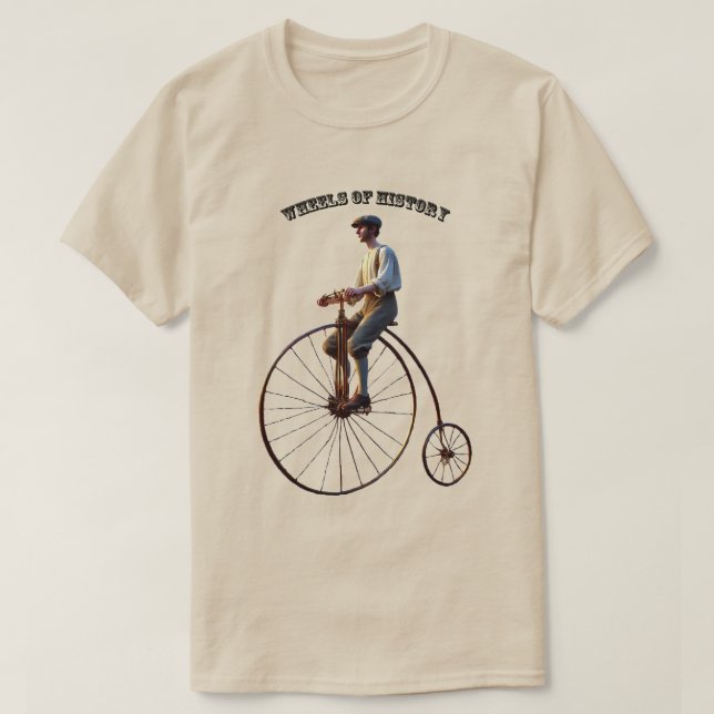Camiseta Bicicleta de Alta Roda do Século 19 com Cavaleiro (Frente do Design)