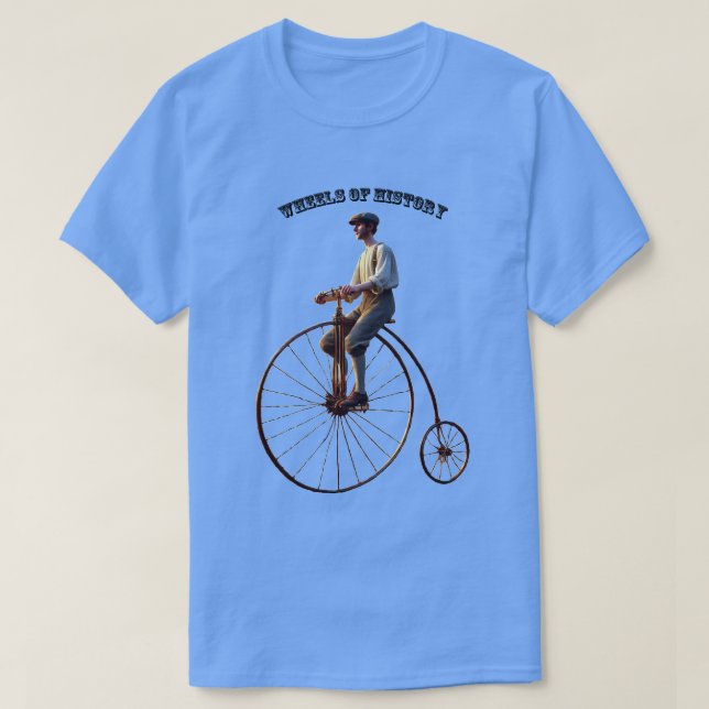 Camiseta Bicicleta de Alta Roda do Século 19 com Cavaleiro (Frente do Design)