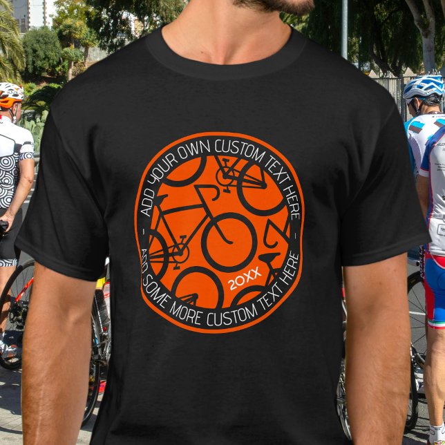 Camiseta Bicicleta de Texto Personalizada Laranja e Preto (Criador carregado)