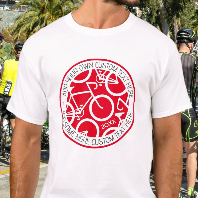 Camiseta Bicicleta de Texto Personalizado Vermelho (Criador carregado)
