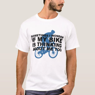 Camiseta Bicicleta engraçada que pensa sobre o preto azul