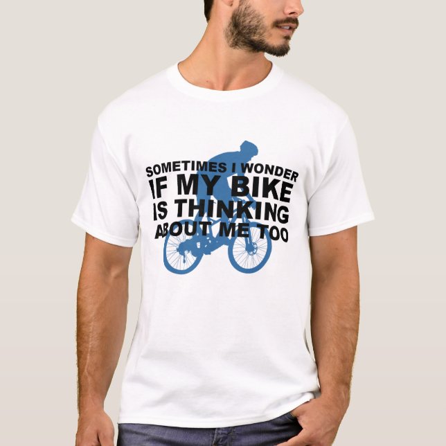 Camiseta Bicicleta engraçada que pensa sobre o preto azul (Frente)