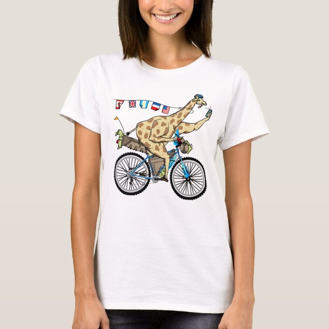Camiseta Bicicleta girafa de bicicleta de bicicleta engraça (Frente)