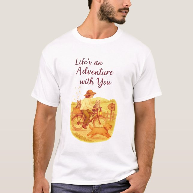Camiseta Bicicleta Vintage Adventure com Pets T-Shirt (Frente)