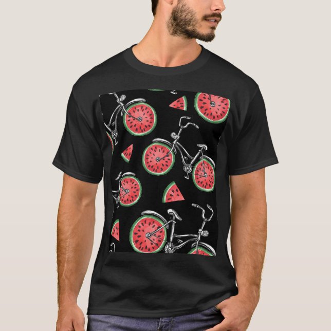 Camiseta Bicicletas de roda de melancia, padrão de verão. (Frente)
