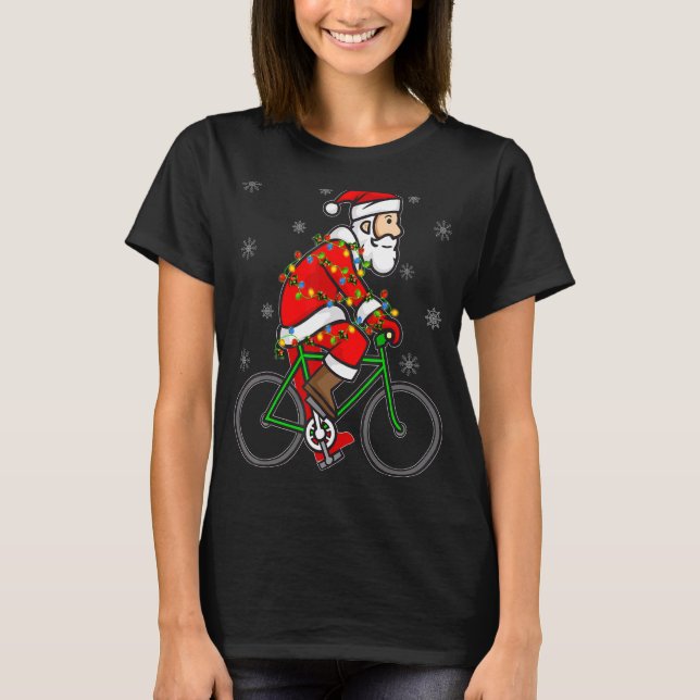 Camiseta Bicicletas Papais noeis Andando Bicicleta Ciclogra (Frente)