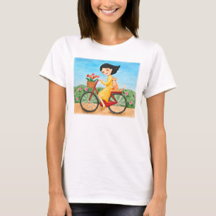 Camiseta Bicycle a menina bonito & o gato do t-shirt do