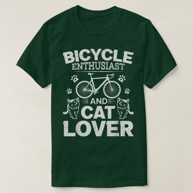 Camiseta Bicycle Enthusiast And Cat Lover Mountain Biking C (Frente do Design)