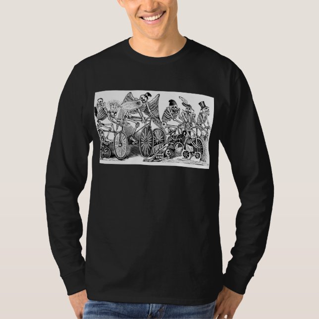 Camiseta Bicyclists de Calavera cerca de 1800's atrasado (Frente)
