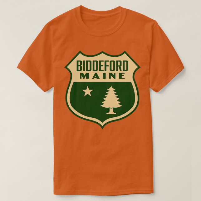 Camiseta Biddeford Maine Retro Pine Tree Tan (Frente do Design)