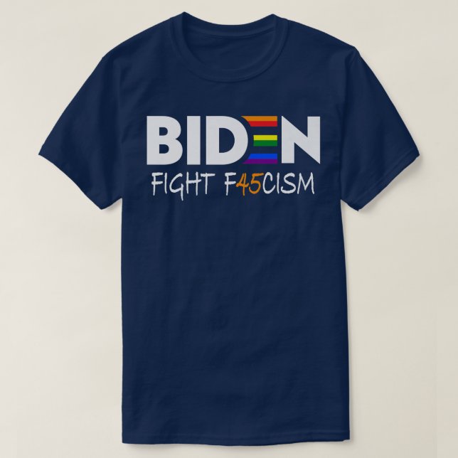 Camiseta Biden Fight F45cism Pride Flag LGB (Frente do Design)