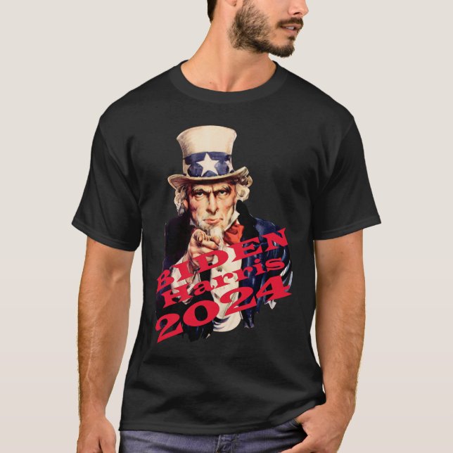 Camiseta Biden Harris 2024 Vote Azul Bilhete Democrata (Frente)