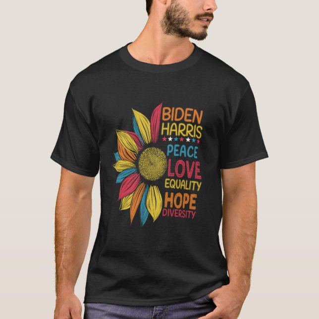 Camiseta Biden Harris Peace Love Equality Esperam pela dive (Frente)