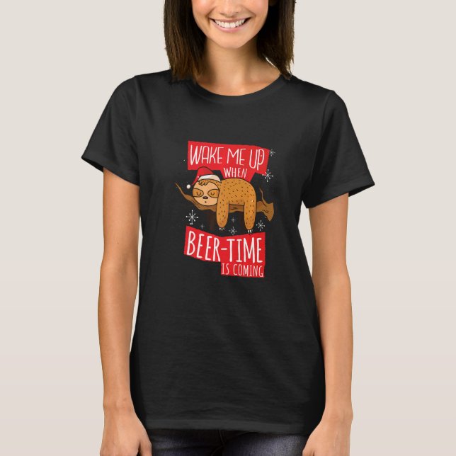 Camiseta Bier Faultier Spruch  Wake Me Up When Beer Time Is (Frente)