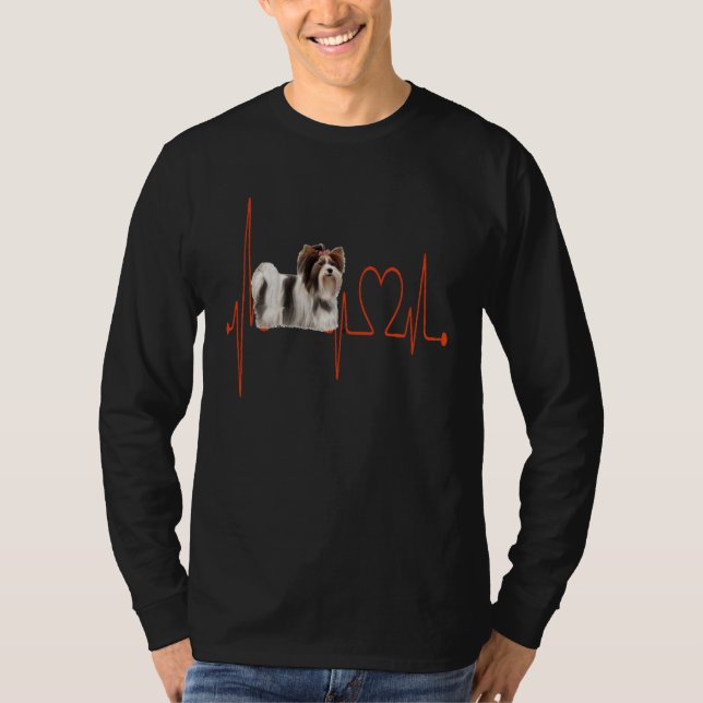 Camiseta Biewer Terrier Dog Heartbeat EKG My Dogs Are My Ca (Frente)