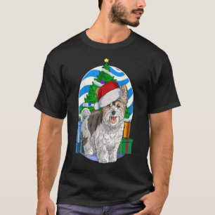 Camiseta Biewer Terrier Dog Papais noeis na árvore de nata