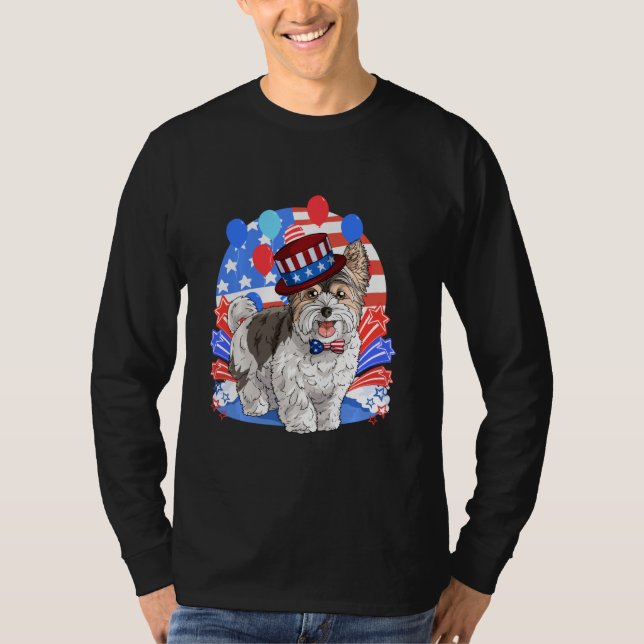 Camiseta Biewer Terrier Merica 4 De Julho American Flag Pa (Frente)