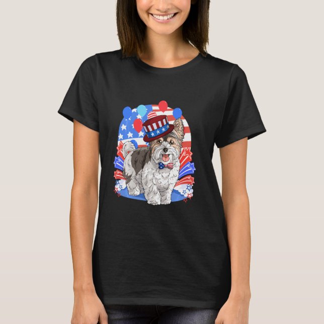 Camiseta Biewer Terrier Merica 4 De Julho American Flag Pa (Frente)