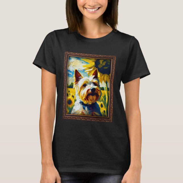 Camiseta Biewer Terrier Painting Sunflower Flower Mom Women (Frente)