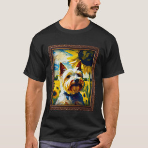 Camiseta Biewer Terrier Pintando Flor de Girassol Mulheres