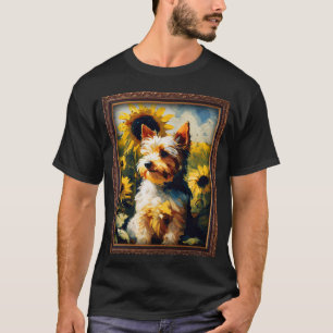 Camiseta Biewer Terrier Pintando Flor de Girassol Mulheres