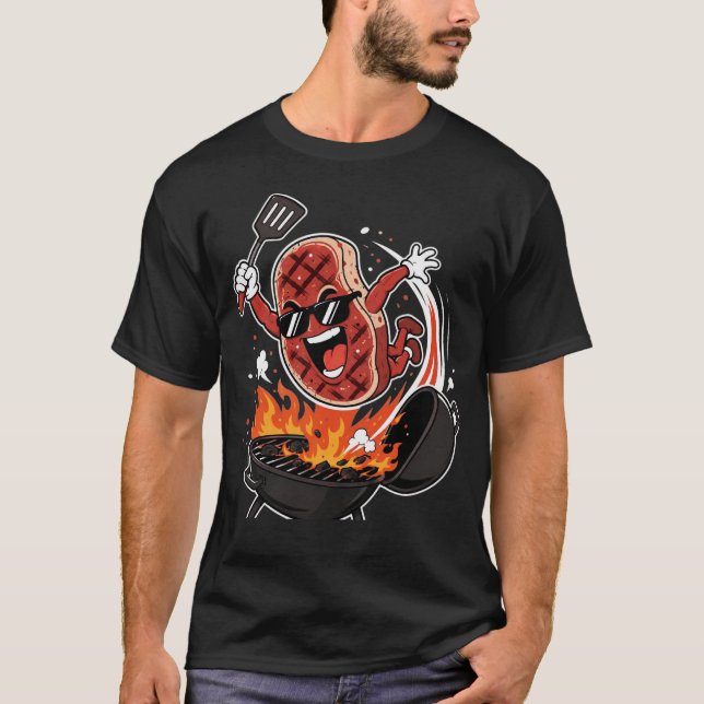 Camiseta Bife Dive Engraçado Bife Voador Churrasco Cartoon (Frente)