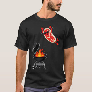 Camiseta Bife Engraçado Pulando no Grill Churrasco Festa