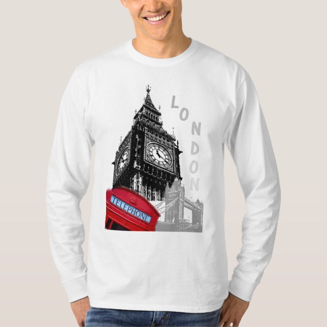 Camiseta Big Ben Clock Tower Red Telephone Box Londres (Frente)