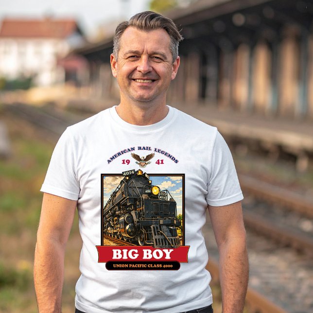 Camiseta Big Boy 4014 Steam Locomotive Retro Illustration (Big Boy 4014 Steam Locomotive Retro Illustration. Men Basic White T-Shirt)