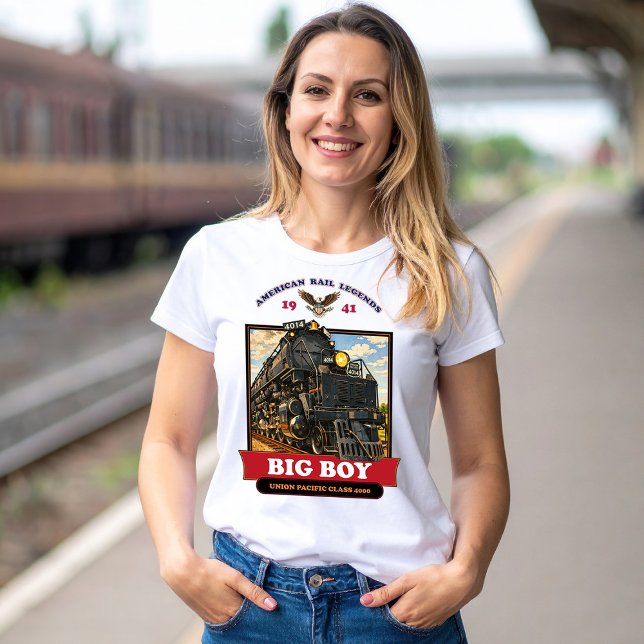 Camiseta Big Boy 4014 Steam Locomotive Retro Illustration (Big Boy 4014 Steam Locomotive Retro Illustration. Women Basic White T-Shirt)