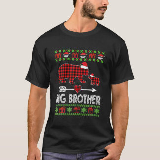 Camiseta Big Brother Bear Papai noel Família Xadrez Vermelh