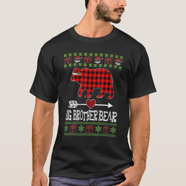 Camiseta Big Brother Bear Papai noel Família Xadrez Vermelh (Frente)