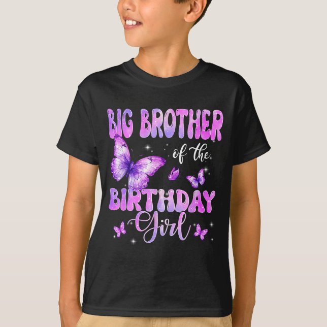 Camiseta Big Brother Of The Birthday Girl Butterfly Family  (Frente)
