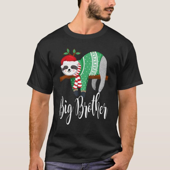Camiseta Big Brother Sloth Santa Hat Natal Pajama Fami (Frente)