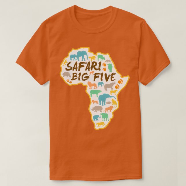 Camiseta Big Cinco Animais Safari — Mapa Africano (Frente do Design)