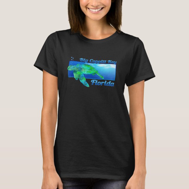 Camiseta Big Coppitt Key Florida Nadando Tartaruga (Frente)