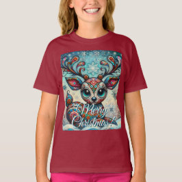 Camiseta Big Eye Christmas Reindeer Folk Art Personalized