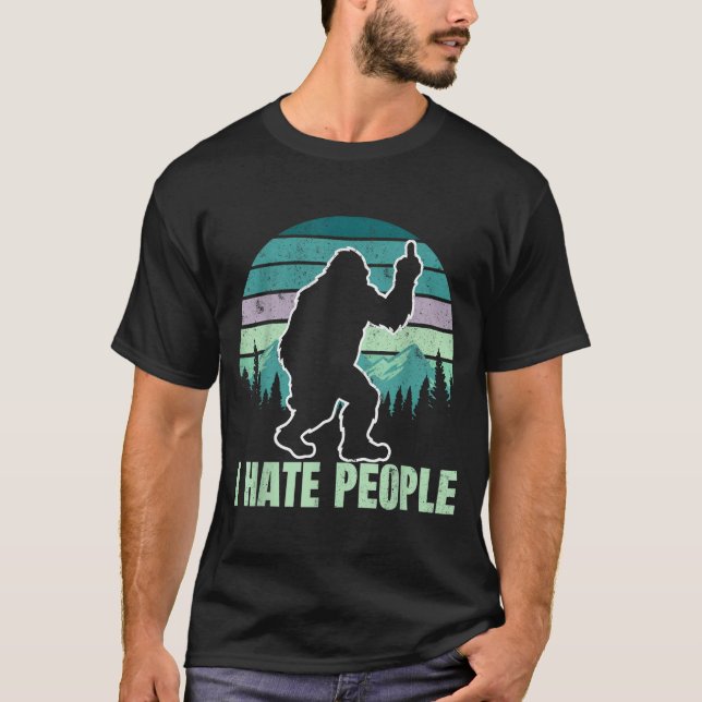 Camiseta Big Foot I Hate People Middle Finger Sasquatch Ret (Frente)