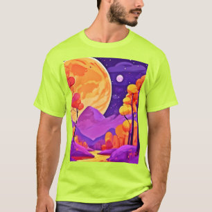 Camiseta Big Moon e Arte de Cartoon