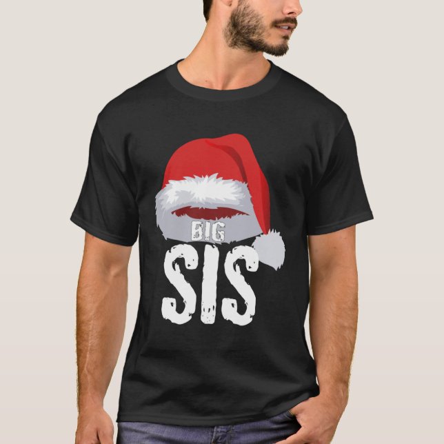 Camiseta Big Sis Christmas Red Santa Claus Cap Sister (Frente)