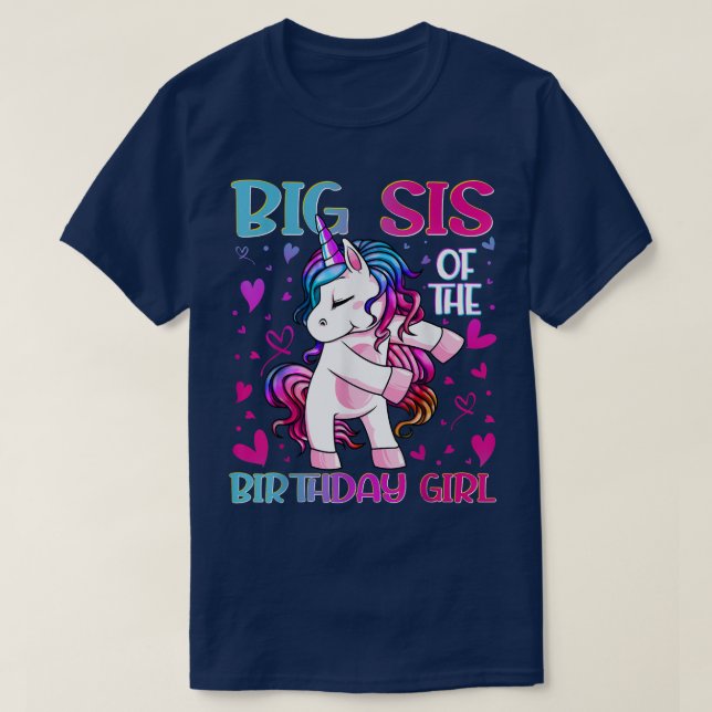 Camiseta Big Sis da Rapariga de Aniversário Fogando Unicórn (Frente do Design)