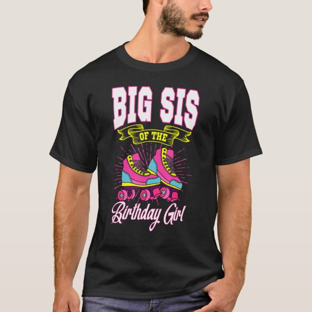 Camiseta Big Sis Da Rapariga De Aniversário Skates Do Bday  (Frente)