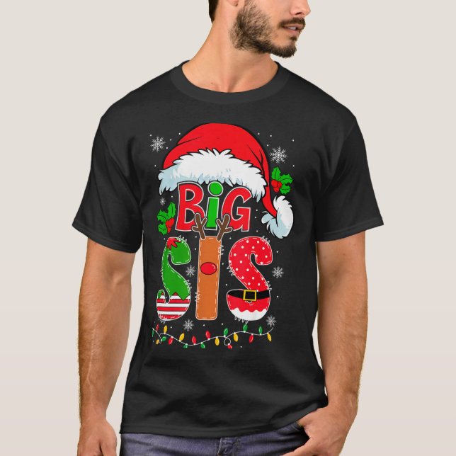 Camiseta Big Sis Santa Hat New Big Sister Announcement Xmas (Frente)