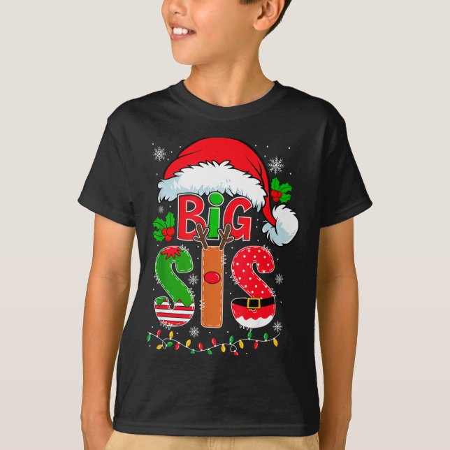 Camiseta Big Sis Santa Hat New Big Sister Announcement Xmas (Frente)