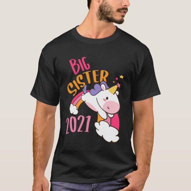 Camiseta Big Sister 2021 Unicorn Rainbow  Sisters Unicorns (Frente)
