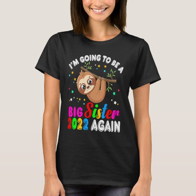 Camiseta Big Sister 2022 Again Hanging Sloth Pregnancy Anno (Frente)