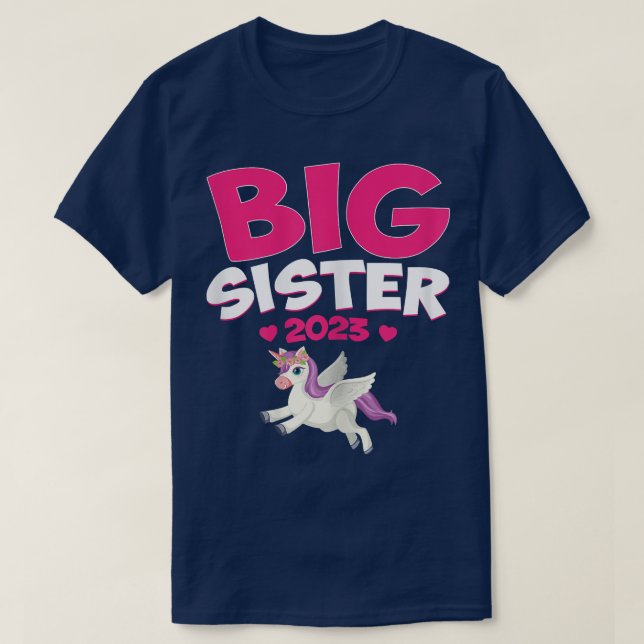 Camiseta Big Sister 2023 Siblings Baby Announement Unicorn (Frente do Design)