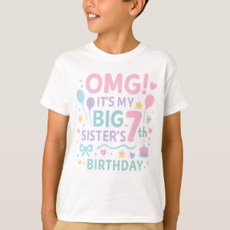 Camiseta Big Sister 7th Birthday Cute Rainbow Fun 7 Year 